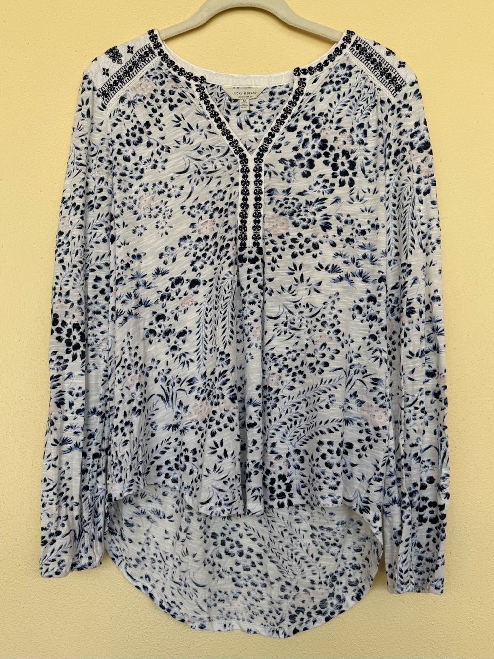 Lucky Brand Floral Long-Sleeve Tunic, Size M, FREE Jewelry Gift Included!